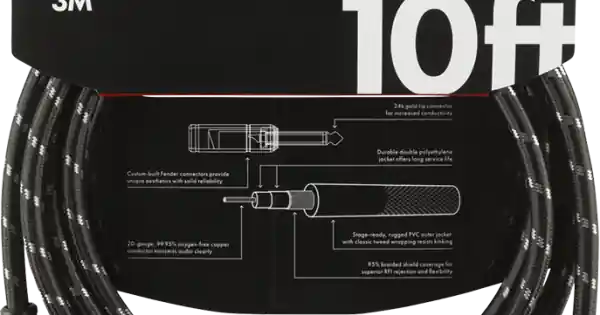 Prezzo Scontato FENDER 10 FT DELUXE SERIES INSTRUMENT CABLE BLACK TWEED - CAVO JACK DRITTO JACK ANGOLARE 3 MT. NERO TWEED